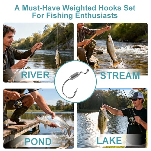 40pcs Weighted Swimbait Hooks Set with Box, EWG Weedless Weighted Fishing Soft Lures Hook, Saltwater Freshwater Worm Fishing Hooks for Bass Walleye Catfish, 1#, 1/0, 2/0, 3/0, 4/0, 8pcs Each Size