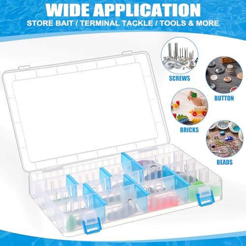 Wonderjune 6 Pack 3600 Tackle Boxes Fishing Tackle Trays with Removable Dividers Waterproof Plastic Fishing Lure Clear Organizer Box Storage Trays for Bait Lure Parts Bead Small Tools