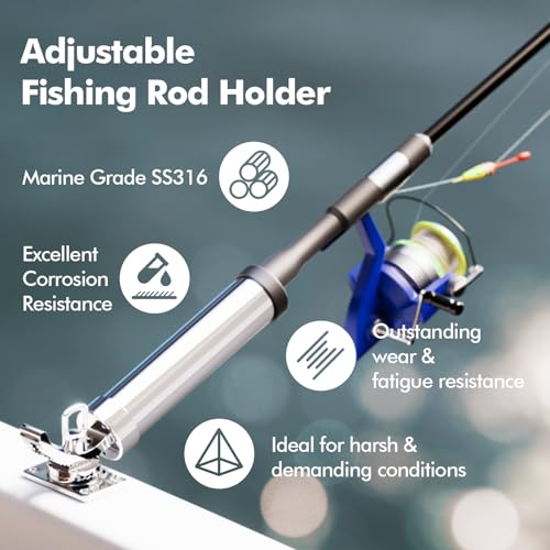 Rod Holders for Fishing Boat,2 Pack 316 Stainless Steel 360 Degree Adjustable Deck Flush Mount Fishing Rod Pole Holder for Marine Boat Yacht