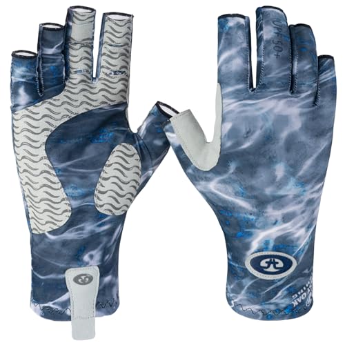 Flying Fisherman SunBandit Mossy Oak® Fingerless Fishing Gloves for Men & Women: UV Protection 50+, Great for Fishing, Kayak, Paddling, Rowing, Driving | PRO Series, Blackfin/Grey, Small/Medium