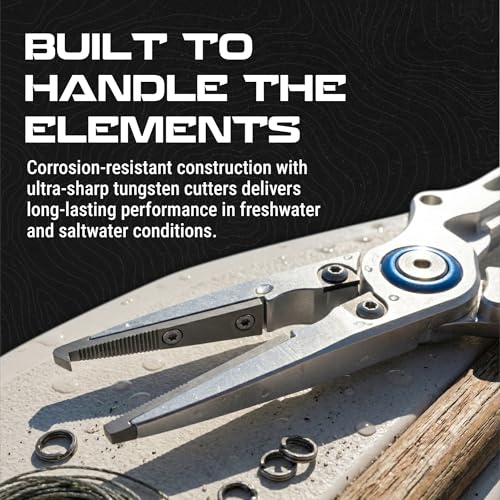 Reaction Tackle Aluminum Fishing Pliers with Tungsten Carbide Cutters, Braid Cutter, Hook Remover and Crimper, Saltwater Corrosion Resistant with Sheath and Lanyard - size: Split Ring