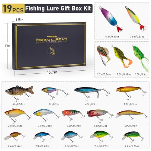 THKFISH Fishing Gift 19PCS Fishing Lures Kit Tackle Box Freshwater Catch All Fishing Kit for Bass, Trout, Crappie, Bluegill, Perch, Sunfish, Catfish, Perfect Fishing Lures Set for Men, Teens, Adults