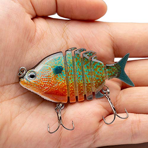Bassdash SwimPanfish 0.34oz Hard Swimbaits Multi Jointed Topwater Trout Bass Fishing Crank Lure for Freshwater and Saltwater - color: Longear Sunfish
