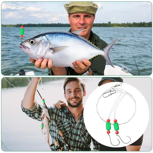 JellyArch 12 Pcs Pompano Rigs for Surf Fishing Offshore Surf Fishing Rigs Saltwater Gear Tackle with 2/0 Circle Hooks Double Circle Swivels Duo Lock Snaps - color: Green