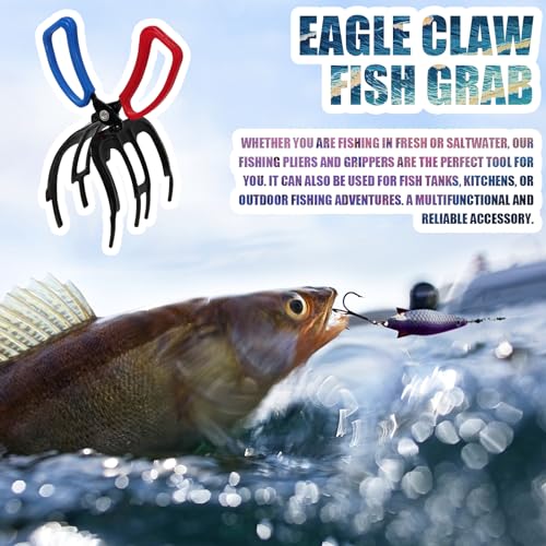 3 Claw Fish Gripper,Fish Claw Gripper, Metal Fish Control Clamp,Multifunctional Three Teeth Fishing Pliers Gripper,Fish Fishing Accessories, Black