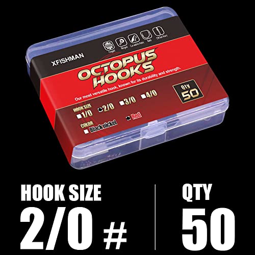 Octopus-Hook-Fishing-Beak-Circle-Hooks-Freshwater-Red-Black-100-50 Pack - color: 1-Red, size: Size:2/0 50-Pack