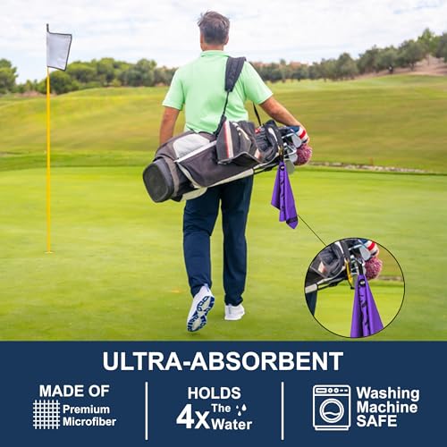 Magnetic Microfiber Waffle Frog Golf Towel – Large 16"x24" Clean Golf Club Ball Magnet Clip Hang Bag Cart Strong Premium Strength Ultra Absorbent Gear Purple Men (Rippit Purple) - color: Rippit Purple
