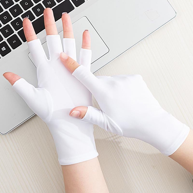 Utaly Women Sunblock Fingerless Gloves Non-Slip UV Protection Driving Riding Summer Outdoor Gloves for Women Girls - color: White