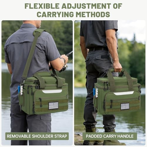 20L Fishing Tackle Bag Empty, Fits 3400-3600 & 4007 Lure Boxes, Water Resistant Fishing Gear Storage Bag, Portable Padded Shoulder Strap Bag for Saltwater Freshwater, Green - color: Green, style: Bag Only