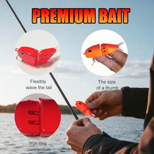 2Pcs Mini Glide Bait for Bass Fishing,Slow Sinking Fishing Lure,Freshwater Saltwater Multi Jointed Swimbait Wobbler,for Amazing Fishing Gear Gifts for Family - color: Red