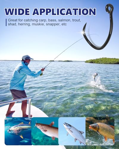 UCEC 190/220/260PCS Barbless Fishing Hooks, Carp Hooks Circle Curve Shank Fly Tying Fishing Hook Tackle Kit for Freshwater Saltwater Hair Rig Trout Size: 2# 4# 6# 8# 10# - size: 190PCS,2# 4# 6# 8# 10#