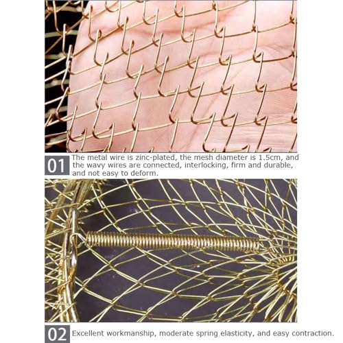 Collapsible Fish Basket Metal Fish Keeper Fishing Net Basket Fishing Creel with Breathable Mesh for Hiking Fishing - size: X-Large