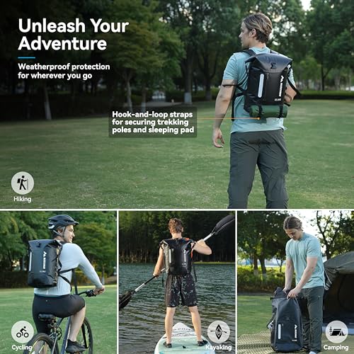 MARCHWAY Roll Top Waterproof Backpack, Floating Dry Bag 20L/30L/45L with Ergonomic Rectangular Base, Cushioned Back, Hip Strap for Hiking Camping Kayaking Travel (Black, 45L) - color: Black, size: 45L