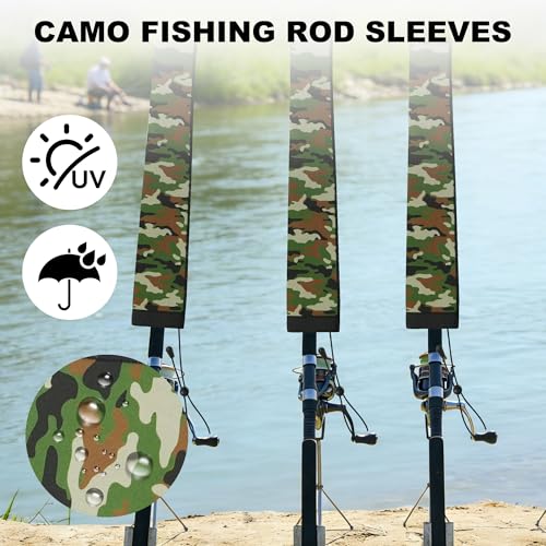 Neoprene Camo Fishing Rod Sleeves,Fishing Pole Sleeves,Fishing Rod Socks | UV Resistance,Puncture Resistant, Protect Casting, Spinning, Trolling Fishing Rods, Storage, tangled-free,75in,68in,60in - color: Deep Green Camo, size: 60"