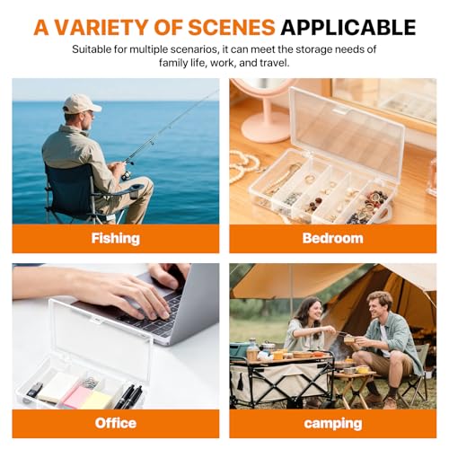 6 Pack 5 Grid Clear Plastic Fishing Tackle Bait Hooks Storage Box, Visible Organizer Container Case for Jewelry Board Game Beads Earrings Screws Nail Bobby Pins DIY Crafts(7.1" x 4.3" x 1.2")