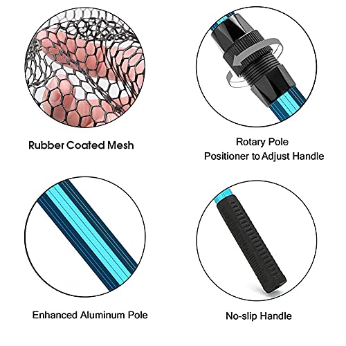SANLIKE Aluminum Collapsible Telescopic Fishing Net for Ice Salt/Freshwater - color: Blue, size: Large