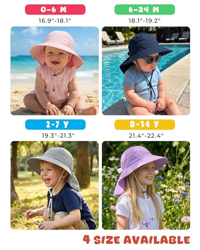 Toddler Baby Sun Hat Kids Summer Beach Essentials Adjustable Beach Hats with Bucket Wide Brim for Boys Girls Age 0-14 Years - color: 2 Pack - Pink+white, size: 6-24 Months