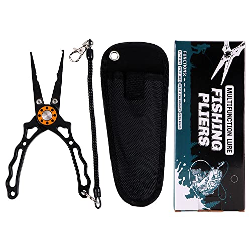 SagaSave Fishing Pliers Set Ice Fishing Gear Hook Remover Fishing Griper with 6D Precise Grinding Blades, Wrist Strap and Scale Fishing Tools Set with Bag