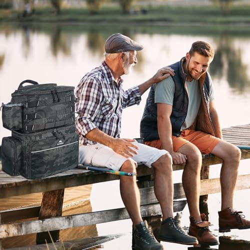 MATEIN Fishing Backpack, Water Resistant Tackle Storage Bag with Rod Holders & Cooler, Fishing Gifts for Men - color: Camouflage - Large