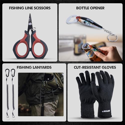 Goture Fishing Tool Kit,Fishing Pliers,Fillet Knife with Sheath,Fish Lip Gripper,Fish Hook Remover,Lanyard,Line Scissors,Sharpener,Stainless Steel Soap,Saltwater Gear Kit,Red/Pink,Gifts for Men/Women - color: A8:12pcs Fishing Tool Kit