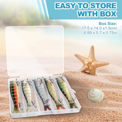 RYACO Fishing Lures for Bass Trout, Multi Jointed Segmented Fishing Bait for Freshwater and Saltwater, Lifelike Swimbait with Hooks Slow Sinking Crankbaits Fishing Gifts Family Fishing Gear, 5PCS