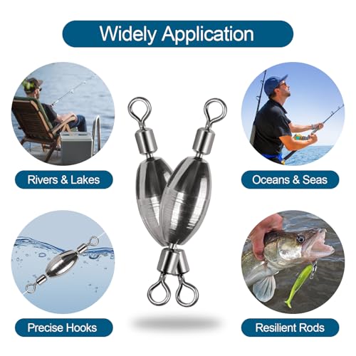 34Pcs Fishing Weights Swivel Brass Sinkers Fishing Weight, Bullet Sinker Weight Kit Tackle, Rolling Swivel Saltwater Freshwater Drop Shot Weights