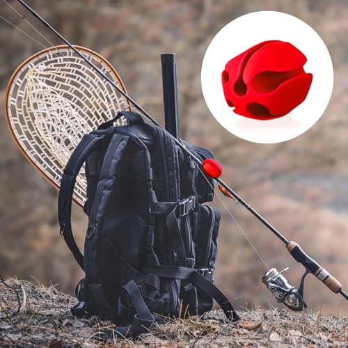 Blueweenly 12 Pcs Portable Silicone Fishing Pole Rod Holder Clips Fixed Ball 5 Holes Multifunctional Rubber Fishing Pole Puller Clips Bike Rod Holder Straps for Travel Ground Car Bike - color: Red