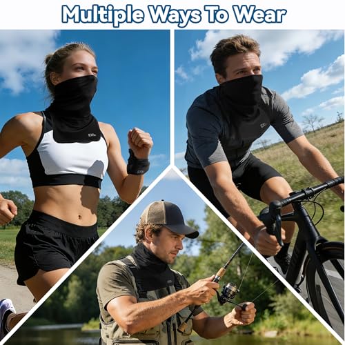 UPF 50+ Breathable Neck Gaiter, Adjustable Quick Dry Neck Gaiters for Men & Women Sun Protection Face Mask for Fishing - color: 2black