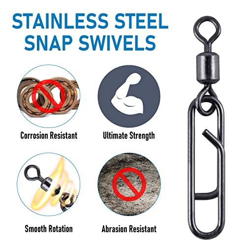 Dr.Fish Fishing Clips with Swivels, Speed Power Clips with Barrel Swivels Quick Change Lure Snap Swivels Fishing Tackle Leader Line Connector for Freshwater & Saltwater - size: #8(0.75")-42LB-50 Pack