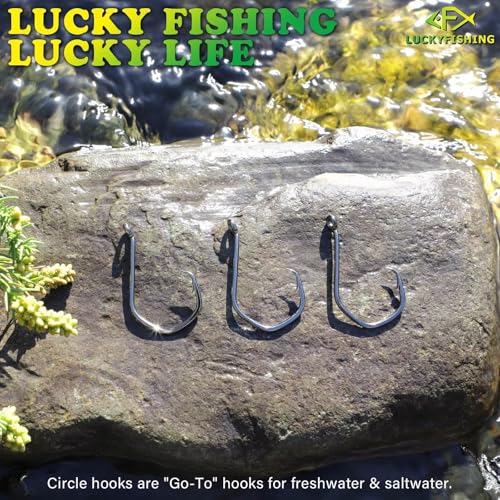LUCKYFISHING Circle Hooks Catfish Hooks Circle Hooks for Saltwater Freshwater Offset Octopus Hooks 2#-8/0 with 50/60/70/80/100PCS - size: Size: 1#-100PCS
