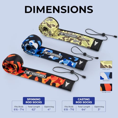 KastKing MeshGuard Camo Neoprene Fishing Rod Socks, Fishing Rod Sleeve, Floating Rod Sleeves, Adjustable Lanyard & Built-in Hanging Loop, Fits Casting, Spinning, and Fly Rods - color: Blue Camo 4 Pcs, style: Spinning