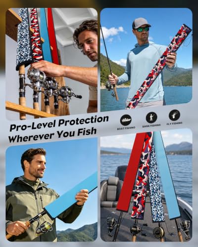 Pawfly Neoprene Fishing Rod Sleeve with Straps, Resistant Fishing Rod Socks | Lightproof Fishing Pole Sleeves, Fishing Rods Sleeve, for Transport, Storage, Protect Casting, Trolling & Spinning Rods - size: 65" - 5 Pack (w/ 5 Straps)