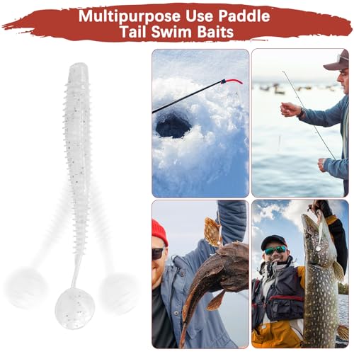 Soft Fishing Lures - Paddle Tail Swim Bait for Bass, Trout in Saltwater & Freshwater - Rigged with Hooks - Durable ABS Plastic - color: White, size: 2.95"