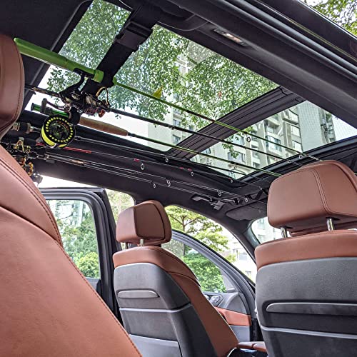 Dr.Fish Car Fishing Rod Holder, 5/7 Rod Adjustable Fishing Pole Rack | Durable Nylon, Adjustble Roof-top Holder Rack for Vehicles, Pick Up, Full Size SUV. Available in 5 or 7 rod Capacity - size: 7 Rod Buckle Mount, 30-50"
