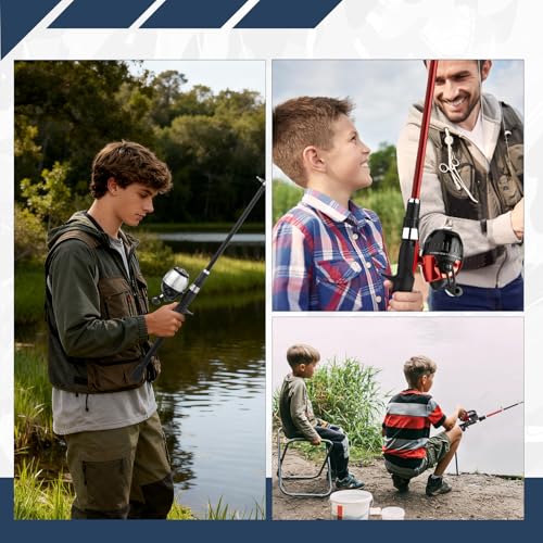 WIDDEN Kids Fishing Pole, Youth Fishing Rod and Reel Combo - Telescopic Portable Fishing Pole with Tackle Box Bag Starter Anglers Set, Fishing Gear Kit for Boys Girls Teens Age 5-18 and Beginners - color: Silver + Red