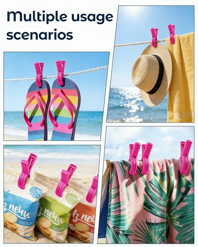 10 Pack Beach Towel Clips Heavy Duty Large Beach Essentials Chair Pool Clip | Pink Clips with Strong Grip, Silicone Protection, Rust Resistant Spring, Multi-Use for Beach, Boat, Cruise & Outdoors - color: Pink