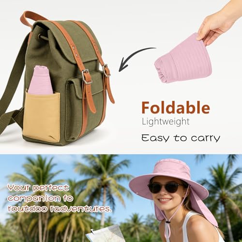 ZOORON Sun Hats for Men Women Fishing Hat with Neck Flap,UPF 50+ Sun Hat Waterproof Wide Brim Bucket Hats for Safari Hiking - color: 1-pink(neck Flap)