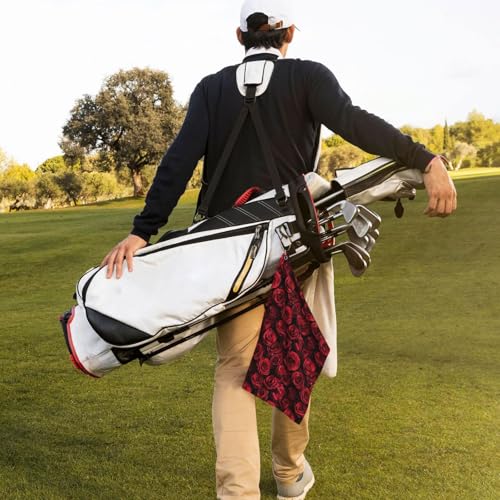 Red Rose Golf Towel Microfiber with Carabiner Clip, Funny Cleaning Cloth for Golf Balls & Clubs, Gift for Women Men, Golfers, Dad, Grandpa, Bag Accessories 16"*24"-Romance Flower - color: Red Rose