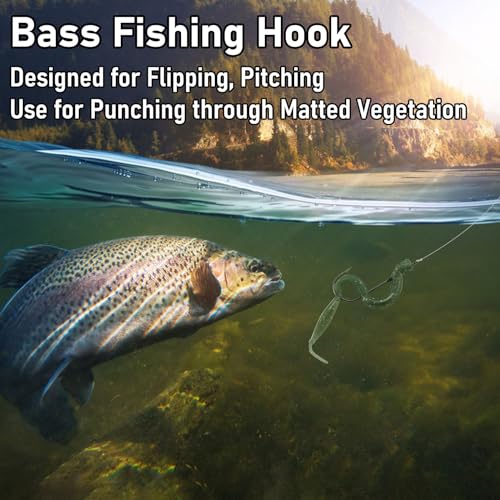Dr.Fish 30 Pack Worm Hooks Round Bend Straight Shank with Baitholder, Heavy Cover Hooks for Bass Fishing, Flipping Punching & Pitching Texas Drop Shot Neko Rig Freshwater - size: 2/0-30 Pack
