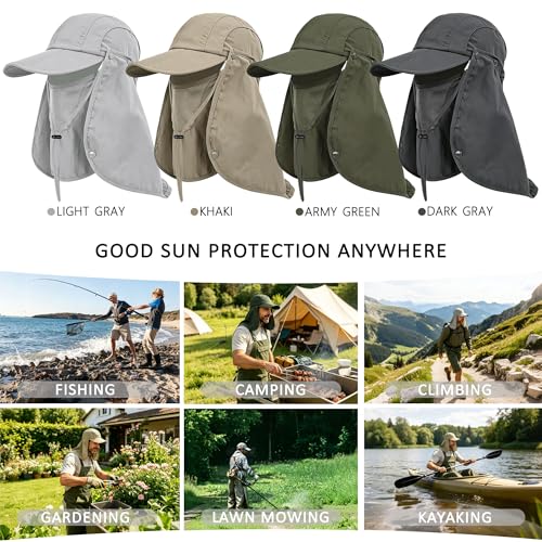 2Pack Men’s Foldable Sun Hat with Removable Face Mask & Neck Flap, UPF 50+ UV Protection, Quick-Drying Outdoor Fishing Cap - color: Light Grey+light Grey
