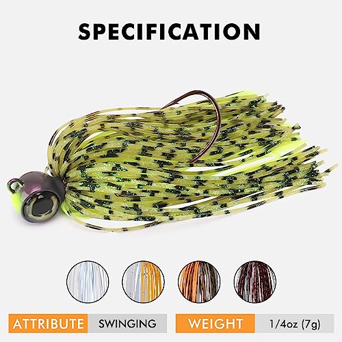 TRUSCEND Jigs Fishing Lures with Ultra Smooth Teflon Hook, Tour Grade Titanium Weed Guard Swim Jigs, Valuable Weedless Skirted Jig, Well-Made Lures for Crappie Bass Trout, Freshwater Fishing Gear - color: B-1/4oz
