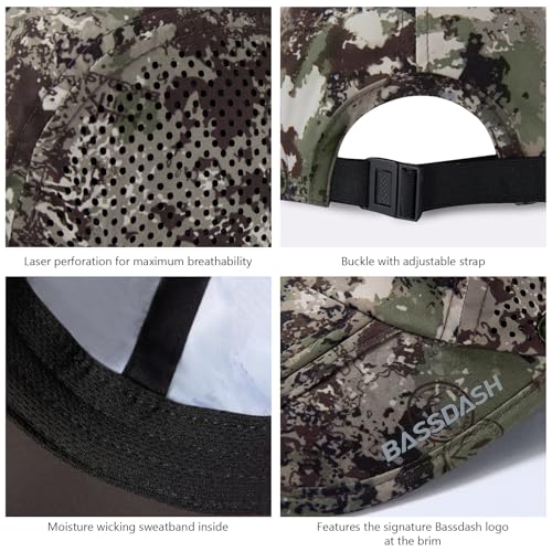 BASSDASH UPF 50+ Foldable Fishing Hat Baseball Cap with Removable Neck Flap Portable for Men Women Golf Hiking - color: Grunge Camo With Foldable Brim