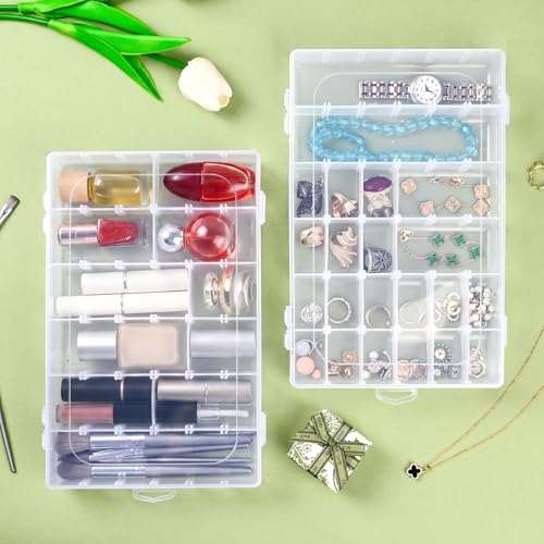 Plastic Organizer Container Box,36 Large Grids Clear Plastic Organizer Box with Adjustable Dividers Craft Organizers (Clear-4pack-144 Grids) - color: Clear-4pack-144 Grids