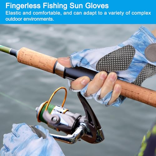 PATIKIL Fishing Gloves, Breathable Fingerless Sun Protection Gloves for Men Women Kayaking Rowing Cycling Hiking - color: Blue, size: X-Large
