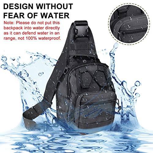 Qcute Tactical Backpack, Waterproof Military Cross-body Molle Sling Shoulder Backpack Chest Bag for Outdoor Every Day Carry - color: Black