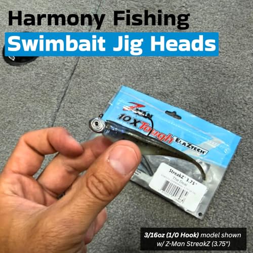 Harmony Fishing - Swimbait Jig Heads (4-Pack with 5 Bait Pegs) Tournament Grade Minnow Swimming Jig Heads - size: 1/8oz (1/0 Hook)