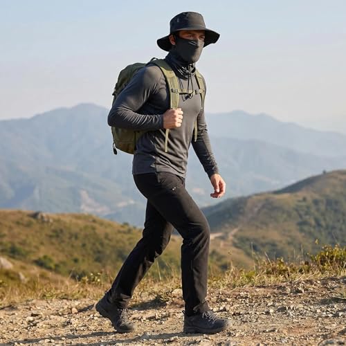Fishing Hat with Summer Breathable Neck Gaiter, Wide Brim Sun Hat for Men & Women, Outdoor UV Sun Protection Hat & Face Mask - color: Black
