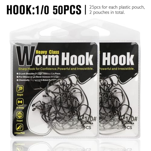 Dovesun EWG Offset Worm Hooks for Bass Fishing 100PCS/50PCS Texas Rig Hooks for Freshwater Saltwater 1# 1/0 2/0 3/0 4/0 - color: 1/0 * 50PCS