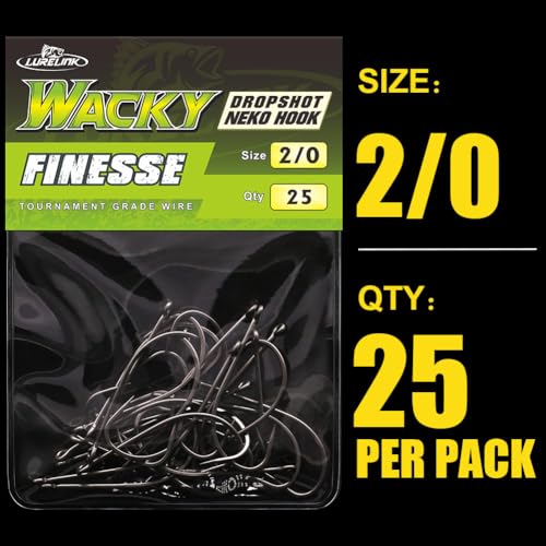 Drop Shot Hooks Wacky Rig Neko Bass Fishing Finesse Worm Size 2/0~#4 25Pack Bulk - size: 2/0 Pack of 25