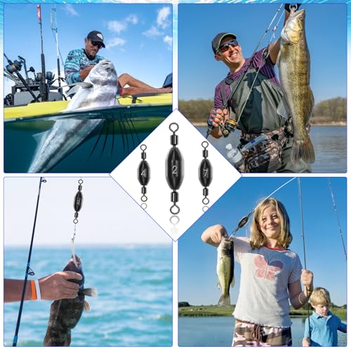 15Pcs Fishing Weights Swivel Bullet Sinkers Brass Fishing Weights | Saltwater Freshwater Bass Sinker Fishing Weights with Swivel Rolling - size: 1/4oz